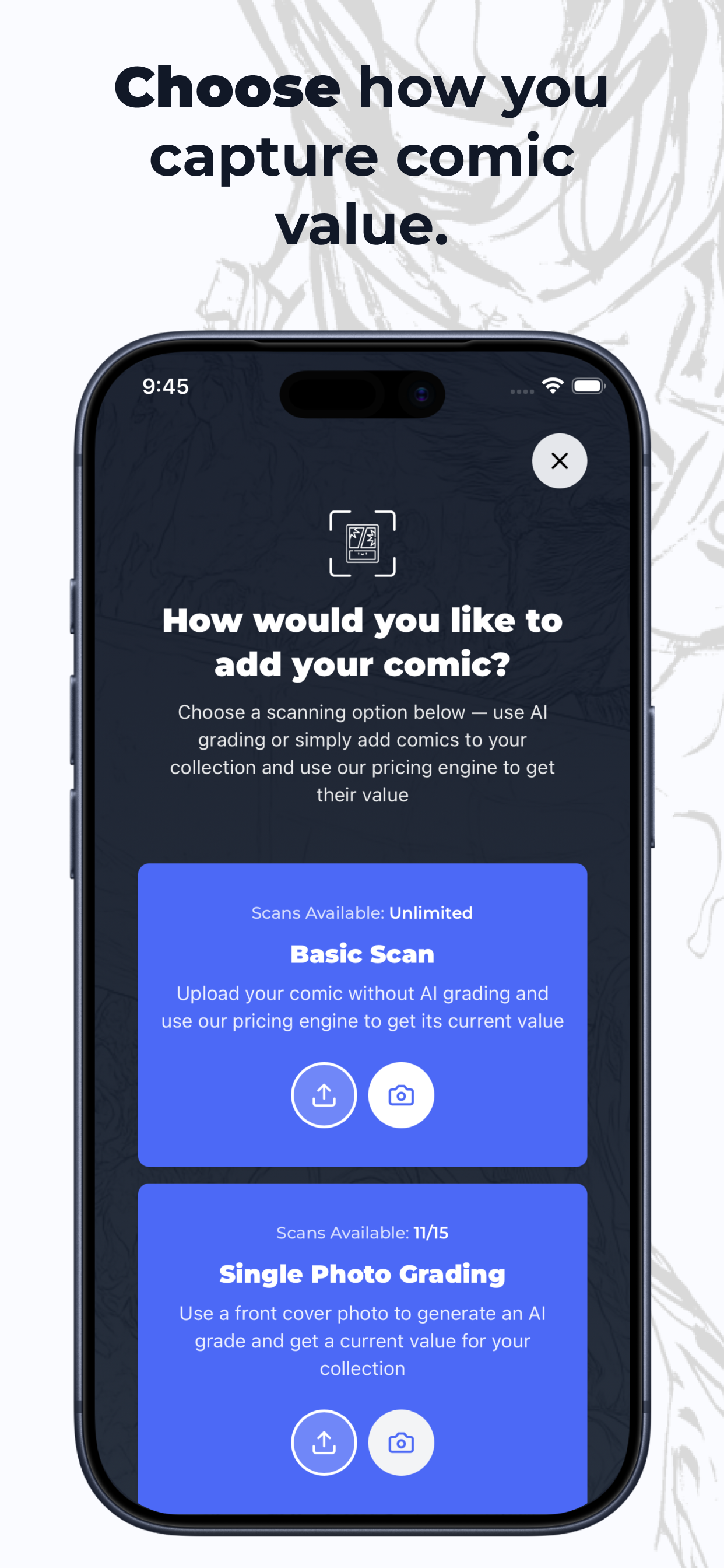 ComicSnap comic book scanner app scanning comic cover on iPhone