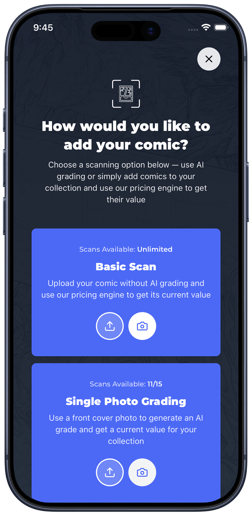 ComicSnap comic collection tracker app interface on iPhone